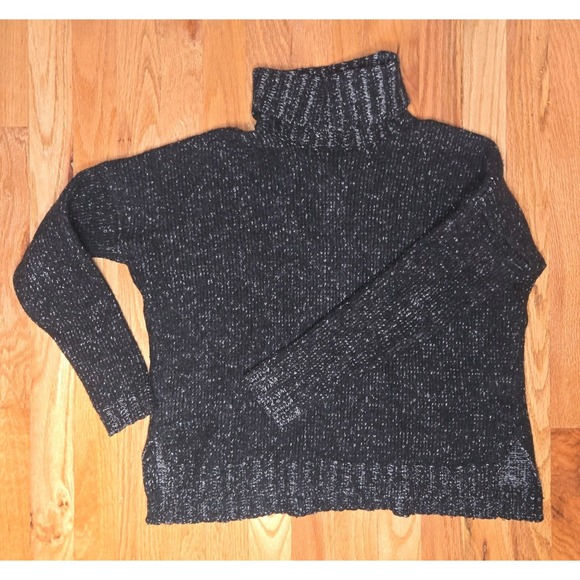 Vince Wool Silk Cashmere Blend Turtleneck SweaterM Speckled Blk/Grey